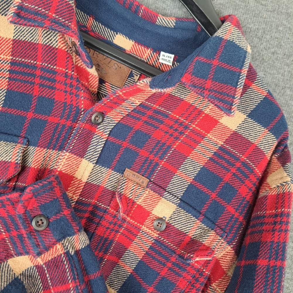 Orvis Flannel Shirt Mens XL Red Plaid Zambezi Collection Cotton Button Down